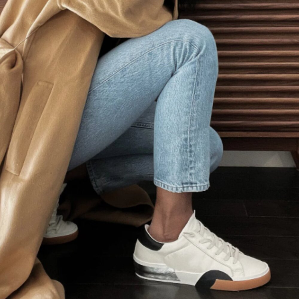 NIB Dolce Vita White Leather Sneakers with Black Accent and Gum Sole